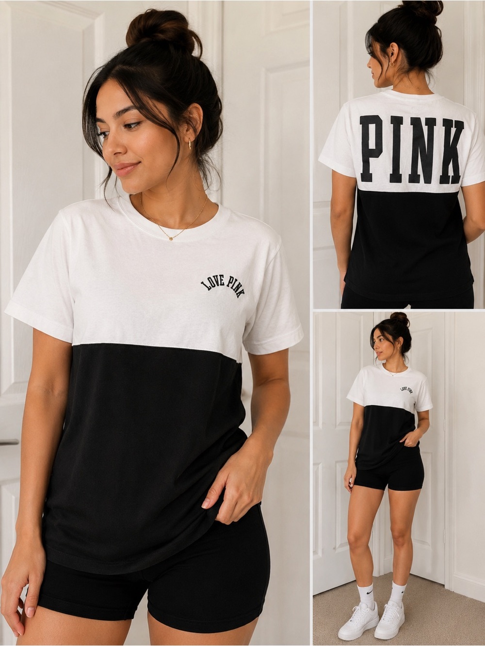 PINK Victoria's Secret White Tee with Black Arch Logo